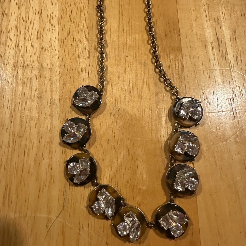 J. Crew Rhinestone Faux Tortoiseshell 9!Disc and Rhinestone Necklace